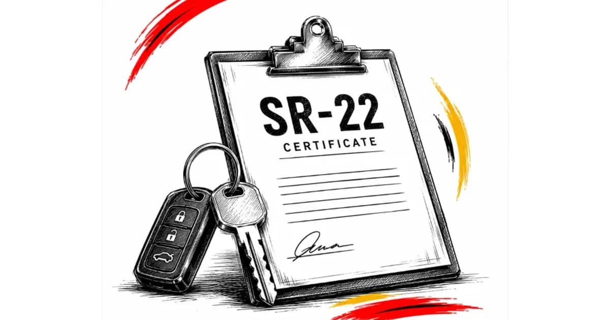 Illustration of an SR-22 certificate on a clipboard with car keys